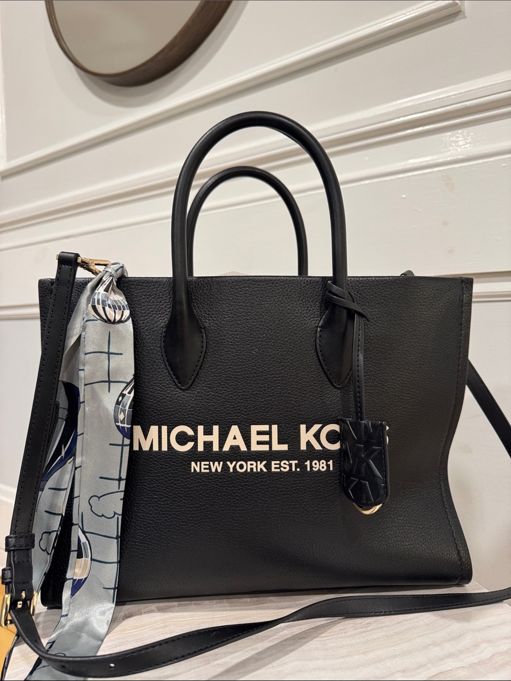 Michael Kors Bag Black Pebbled Leather Logo Structured Tote Satchel Crossbody - Picture 5 of 17